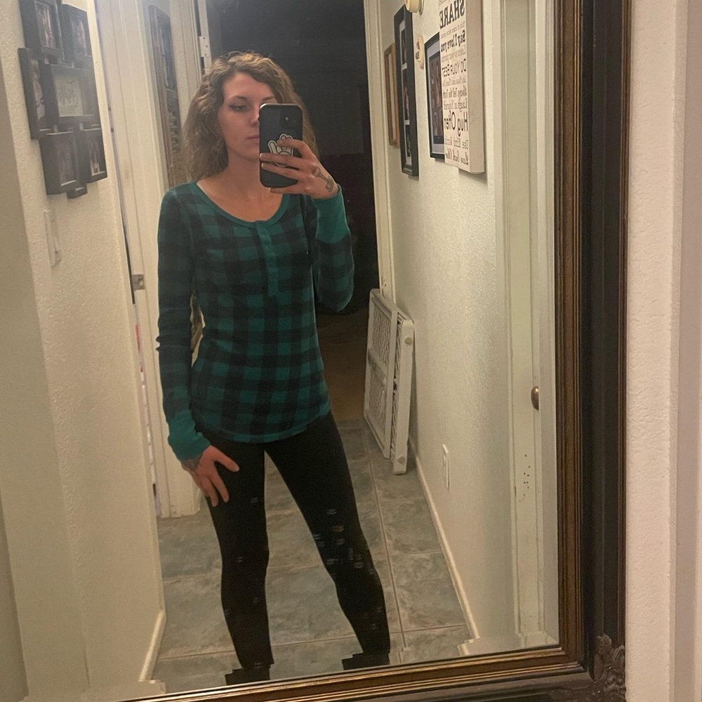 green and black checkered shirt